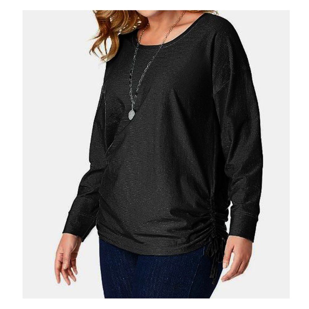 JMS / Just My Size Fashion Essentials Shadow-Stripe Womens Tunic Ebony Stripe 5X